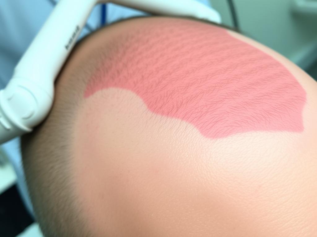 Person experiencing mild scalp irritation after LLLT treatment Person experiencing mild scalp irritation after LLLT treatment