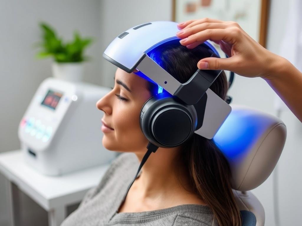 Person properly using an LLLT device with correct technique Person properly using an LLLT device with correct technique