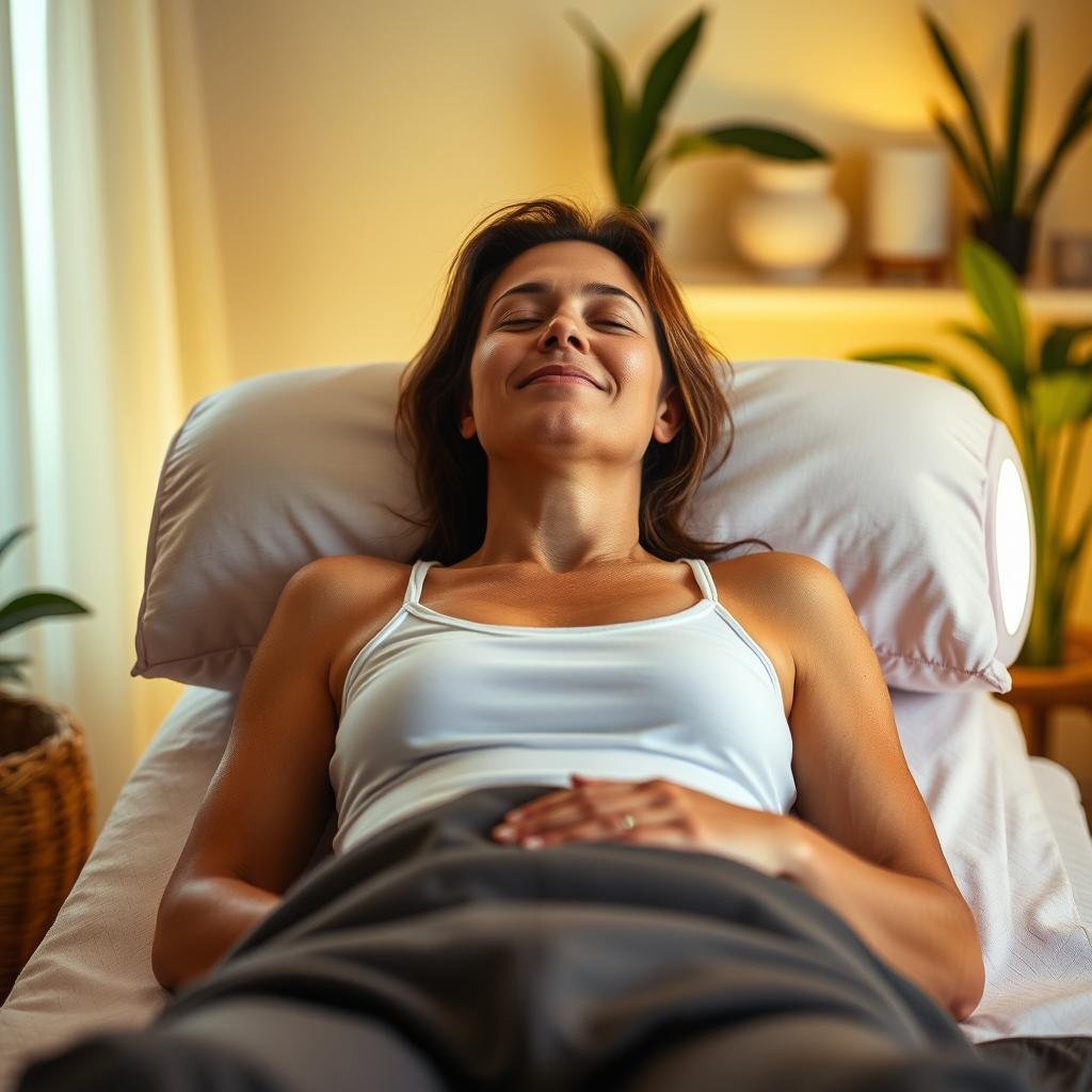 Person relaxing during LLLT session Person relaxing during LLLT session