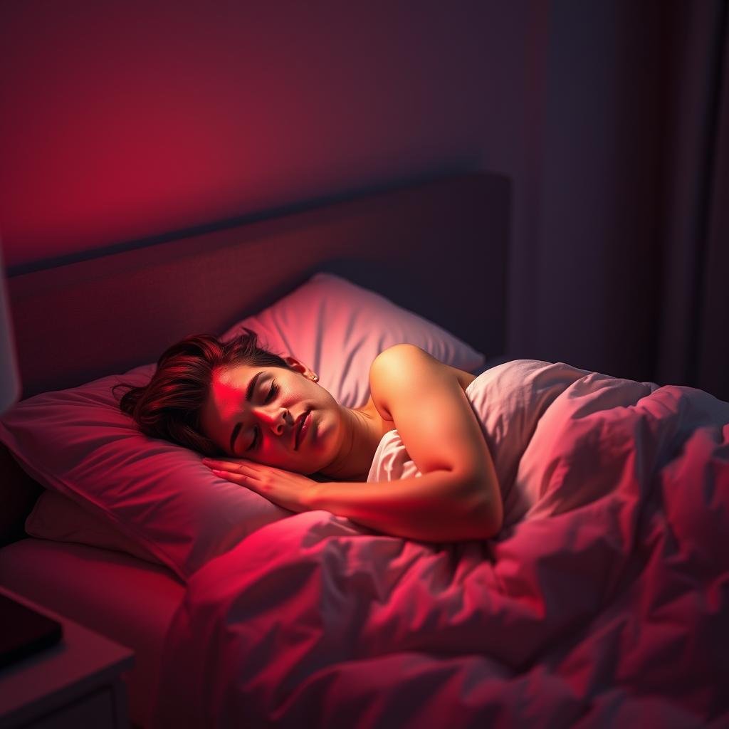 Person sleeping peacefully after red light therapy session