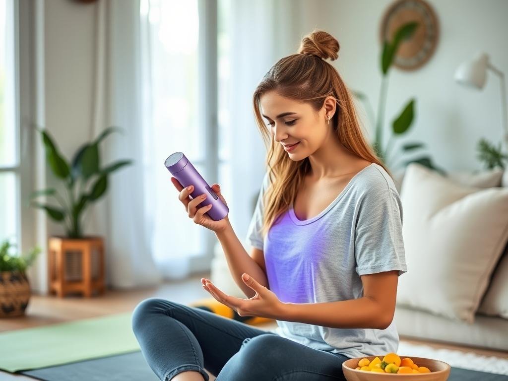 Person using LLLT device as part of wellness routine Person using LLLT device as part of wellness routine