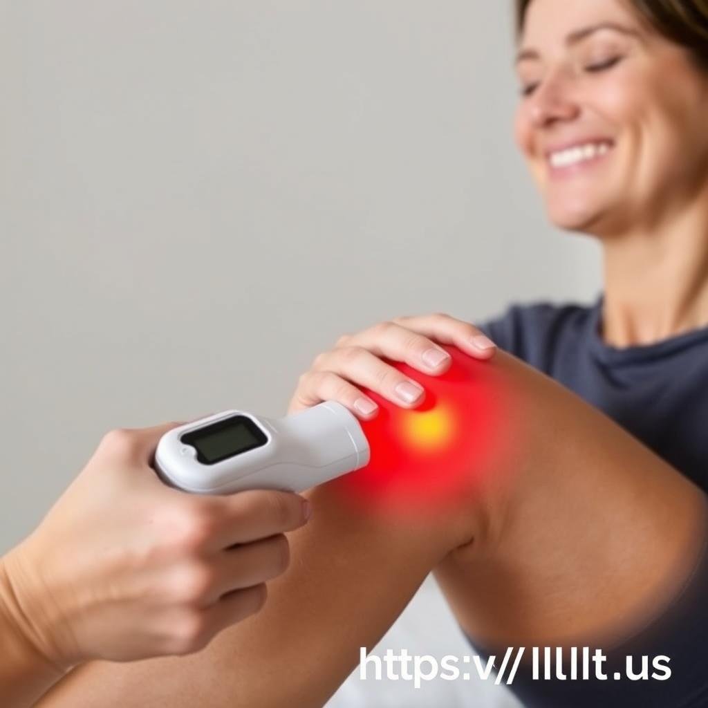 Person using LLLT device on knee for pain relief