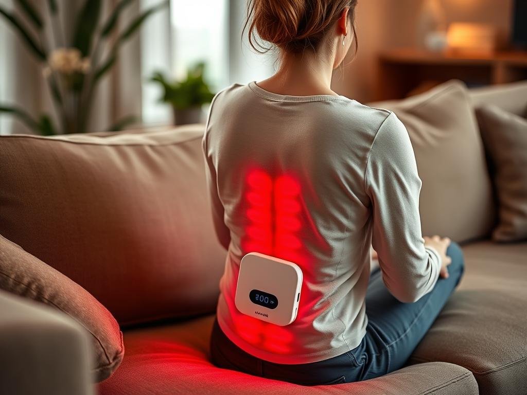 Person using MAIKONG LLLT home device for back pain