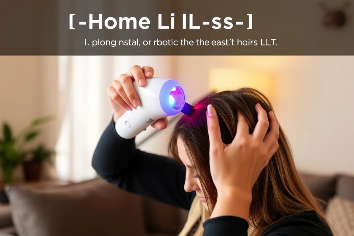 Person using a handheld LLLT laser device for at-home hair treatment