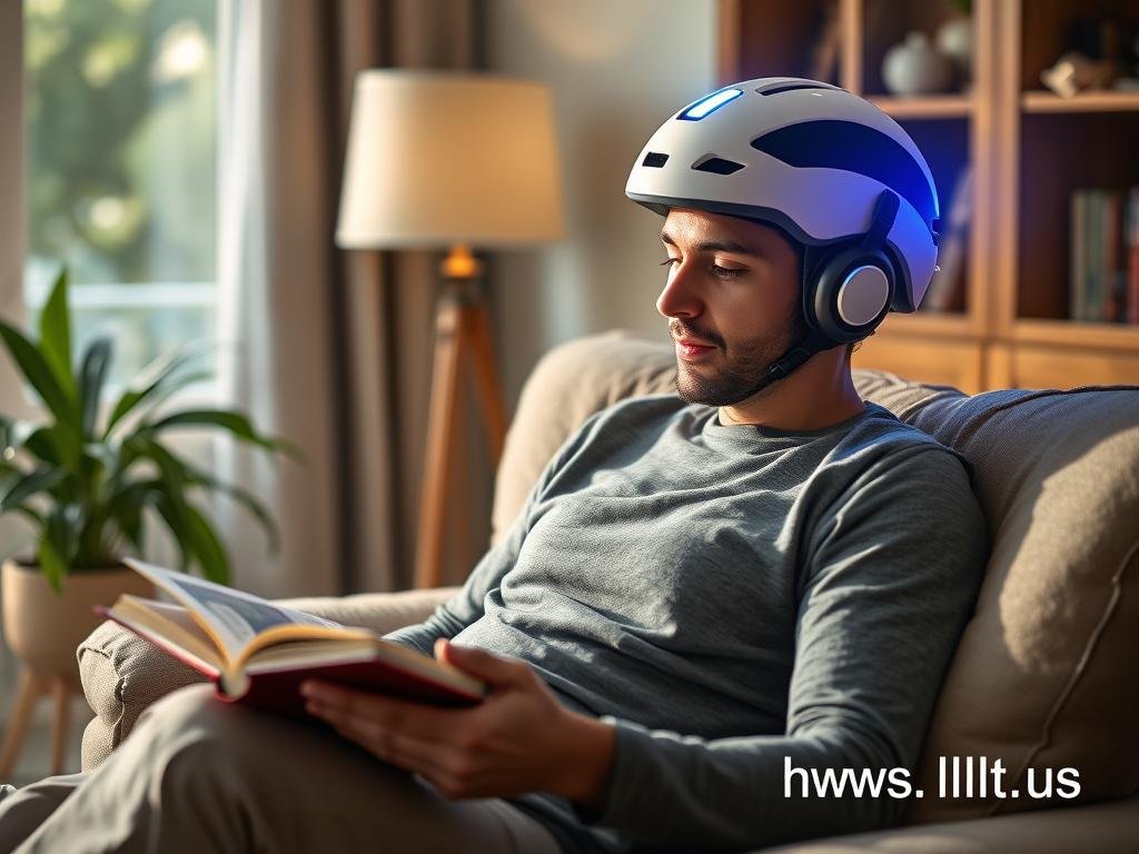 Person using an LLLT Helmet as part of their daily routine