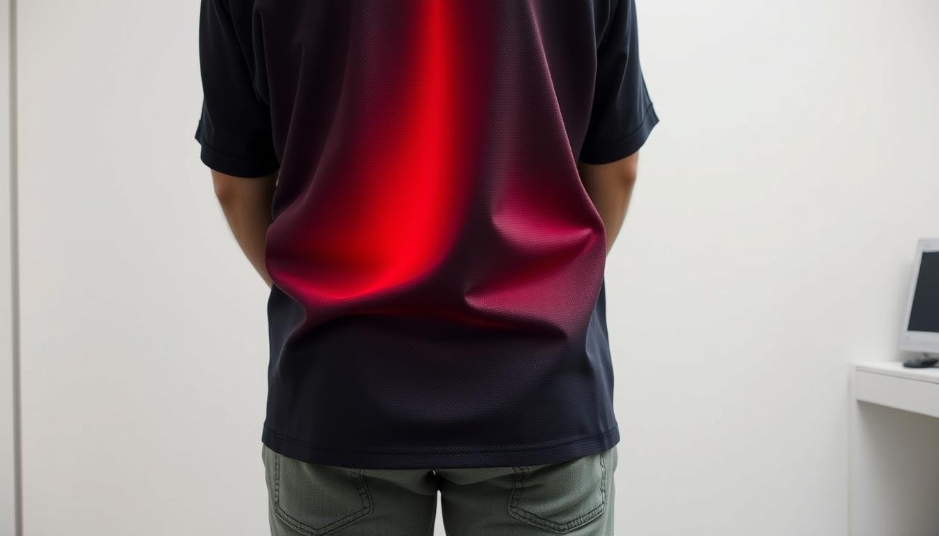 Person wearing LLLT clothing with visible red light emission