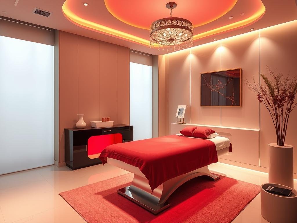 Red light therapy bed in a luxury spa setting