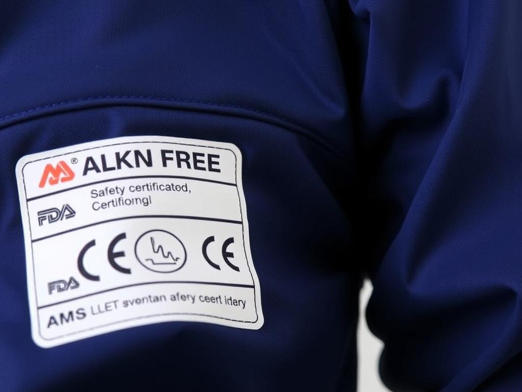 Safety certification labels on MAIKONG LLLT Clothing