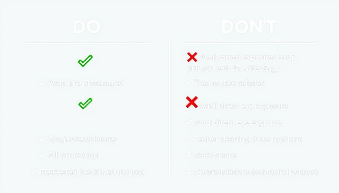 Safety infographic for LLLT device usage showing dos and don'ts