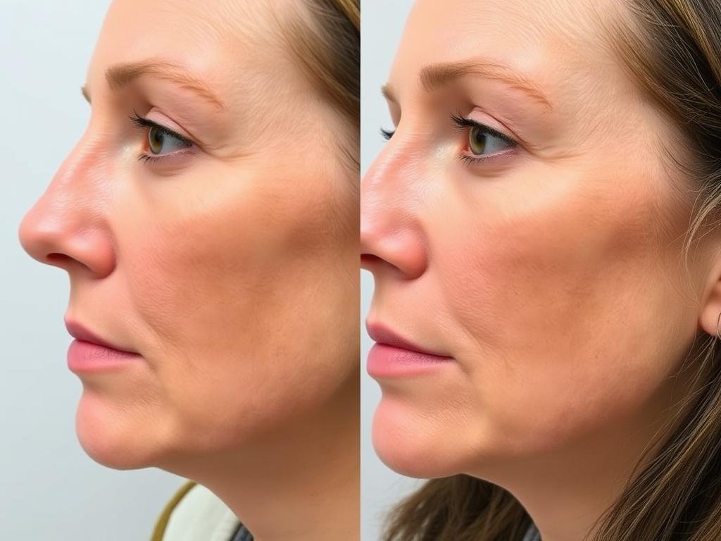 Same female face after 8 weeks of LLLT skin treatment showing improved texture and reduced lines