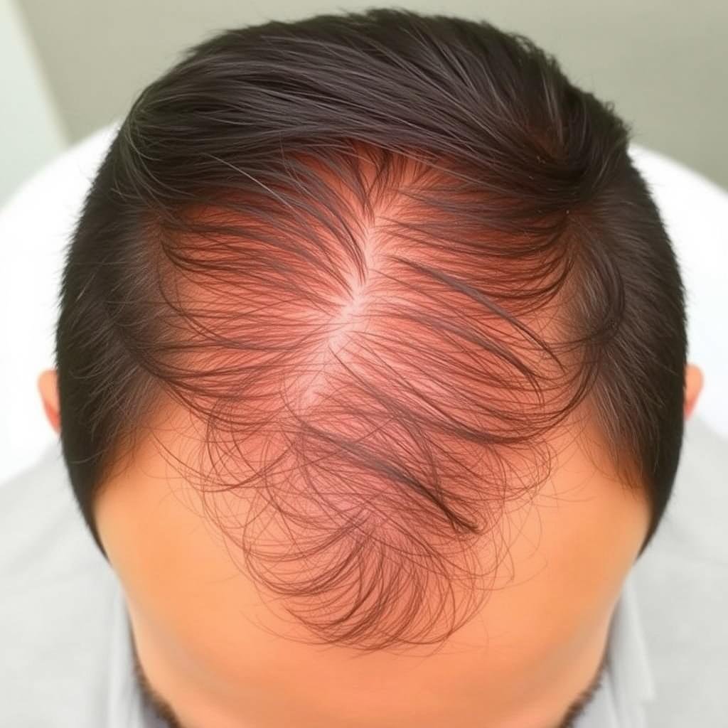 Same male subject after 6 months of LLLT treatment showing improved hair density
