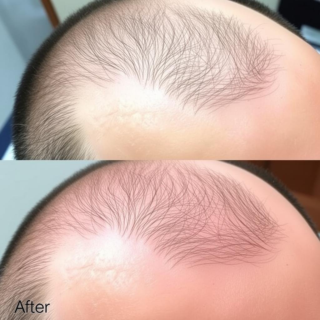 Same male user after 6 months of LLLT treatment showing improved hairline