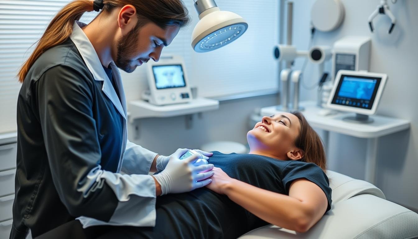 Satisfied client receiving LLLT treatment