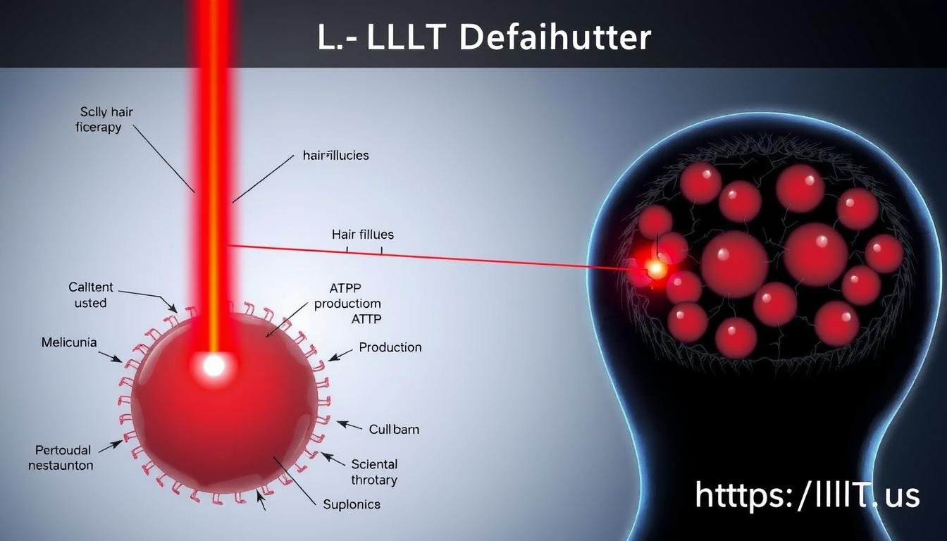 Scientific diagram showing how LLLT Laser therapy works at the cellular level