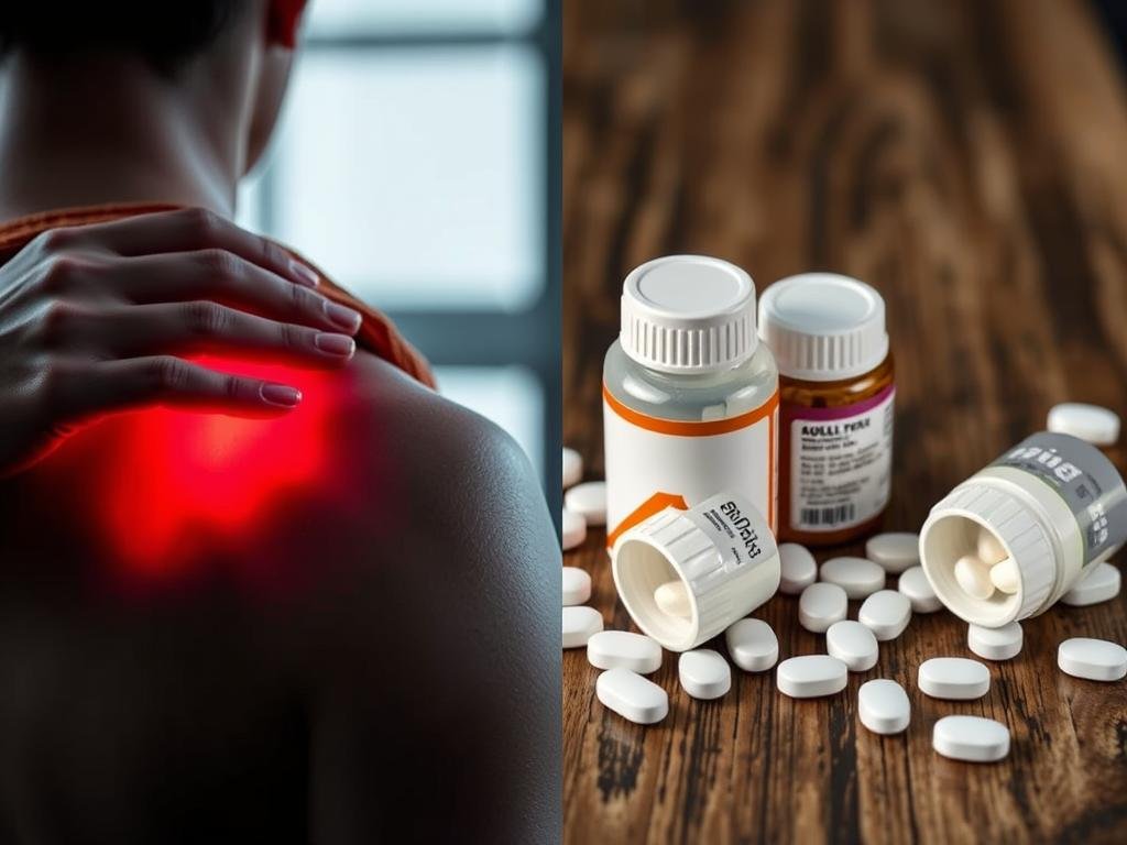 Split image comparing LLLT therapy to medication-based pain management