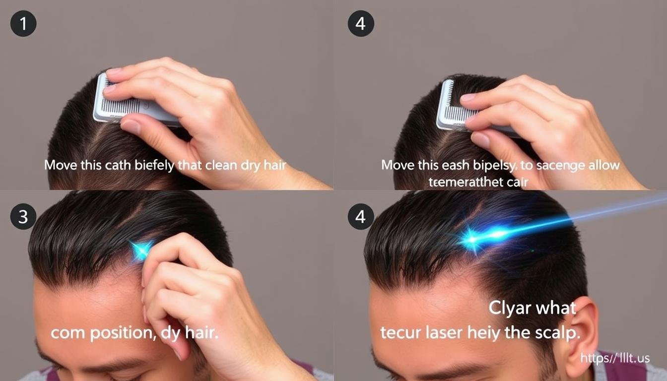 Step-by-step demonstration of proper LLLT laser comb usage technique