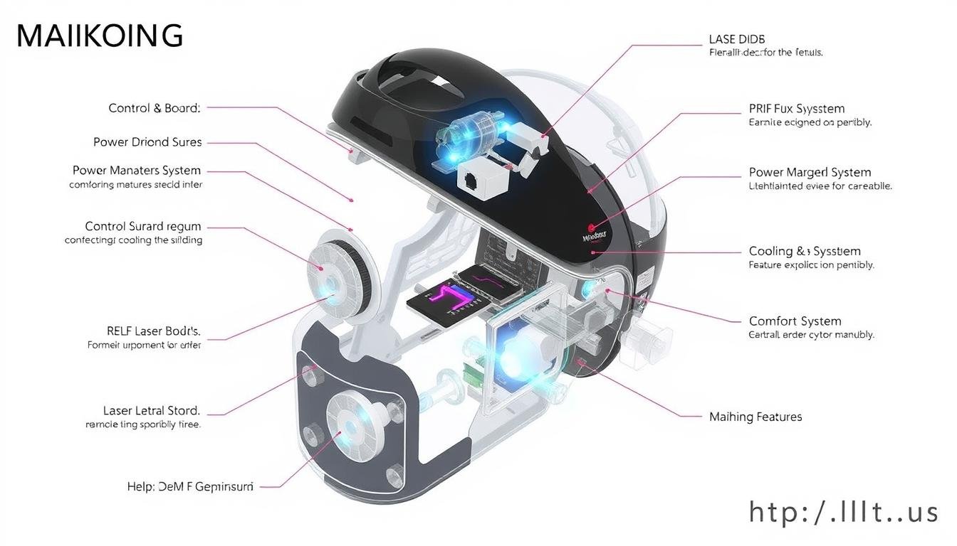 Technical components of MAIKONG LLLT Helmet with labeled parts