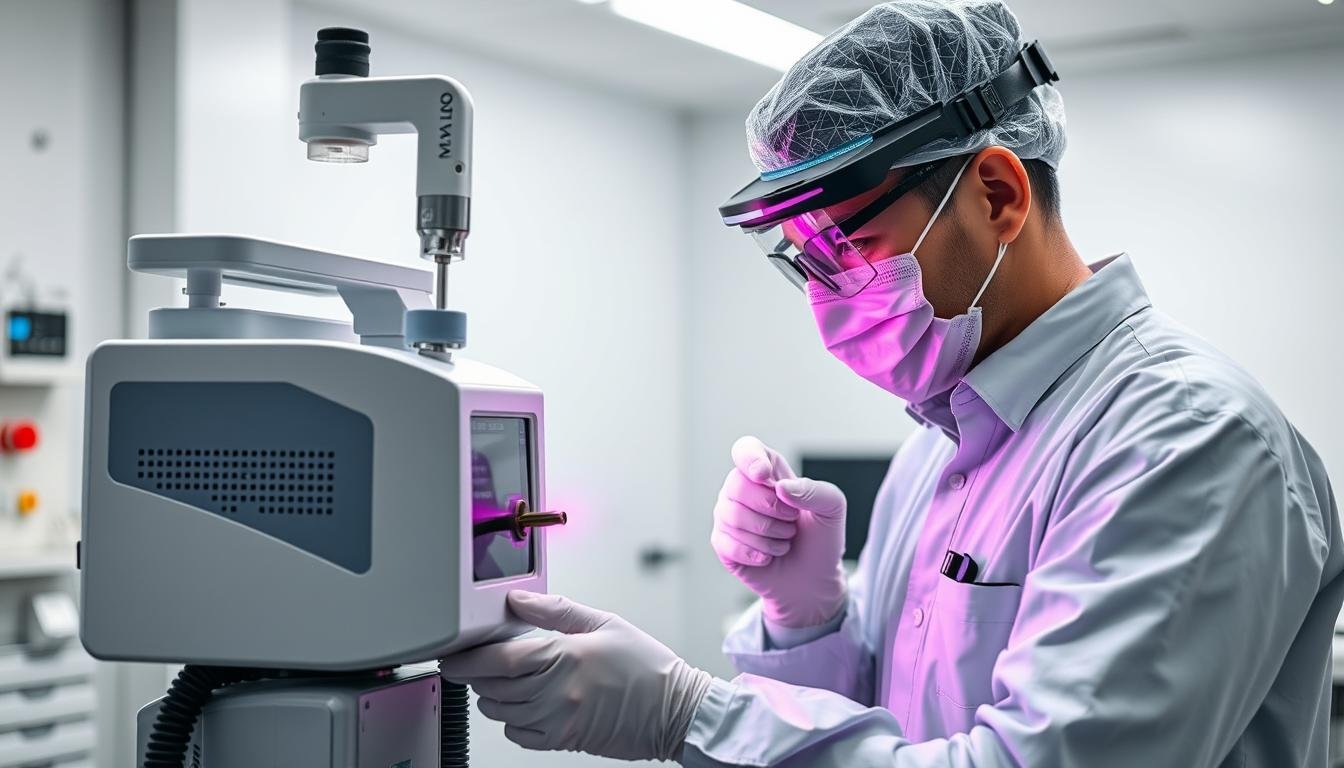 Technician performing maintenance on a MAIKONG LLLT laser device