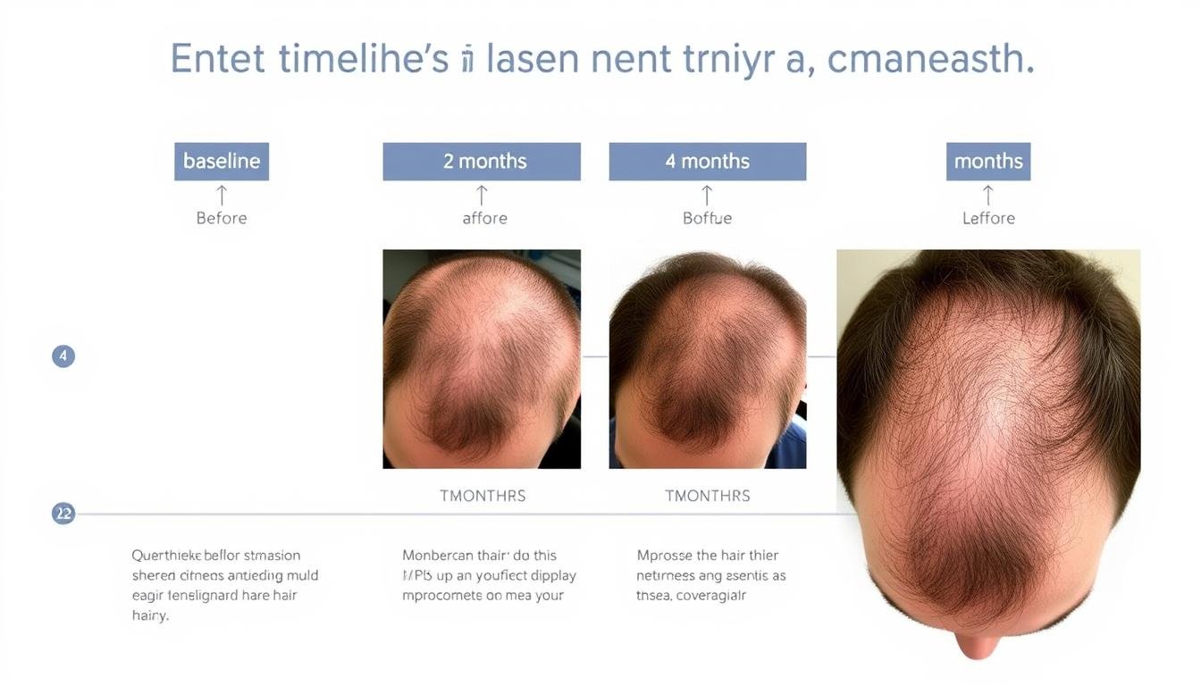 Timeline showing progressive results of LLLT laser therapy over months