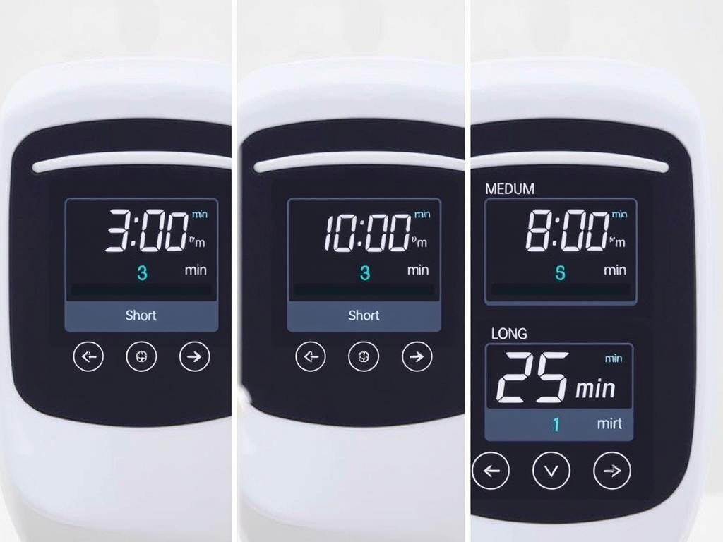 Timer display showing different LLLT treatment durations
