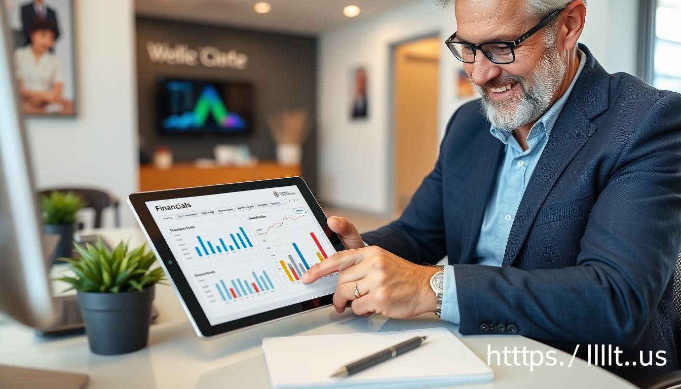 Wellness center owner analyzing ROI data from LLLT Device treatments