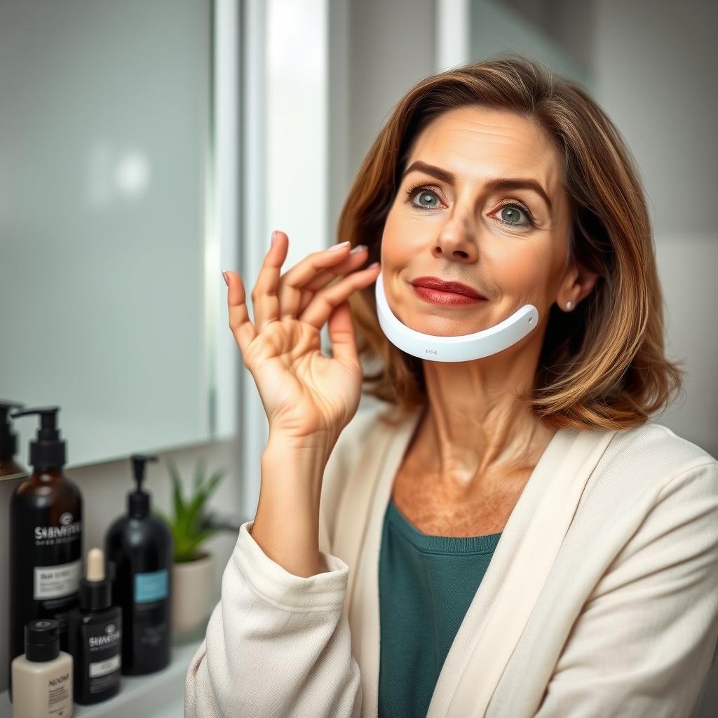 Anti-aging skincare enthusiast using LLLT Chin Strap