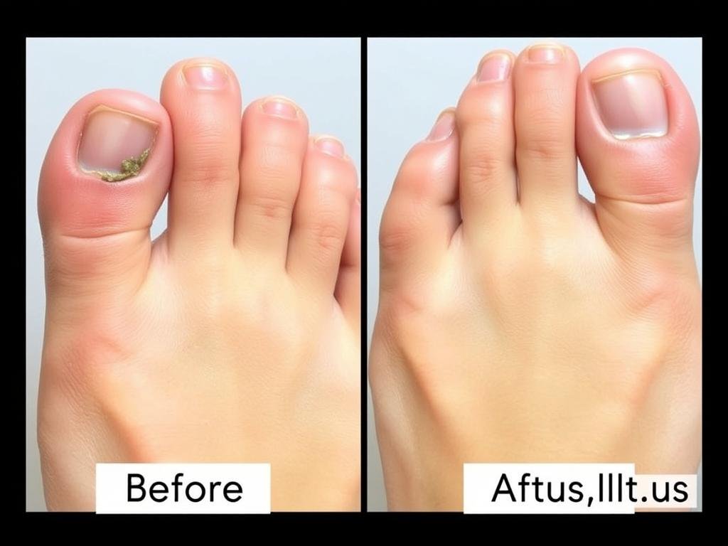 Before and after photos showing LLLT treatment results for nail fungus