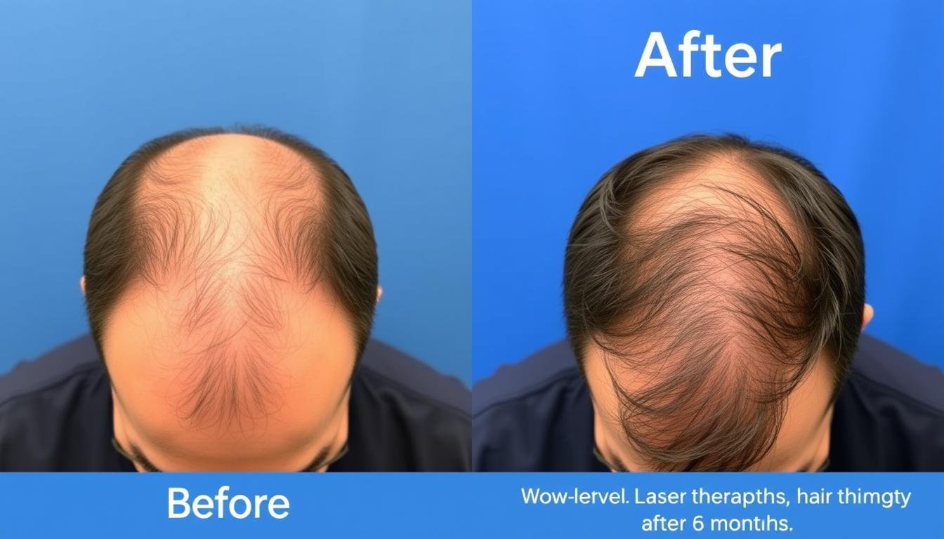Before and after photos showing hair growth results from low-level laser therapy