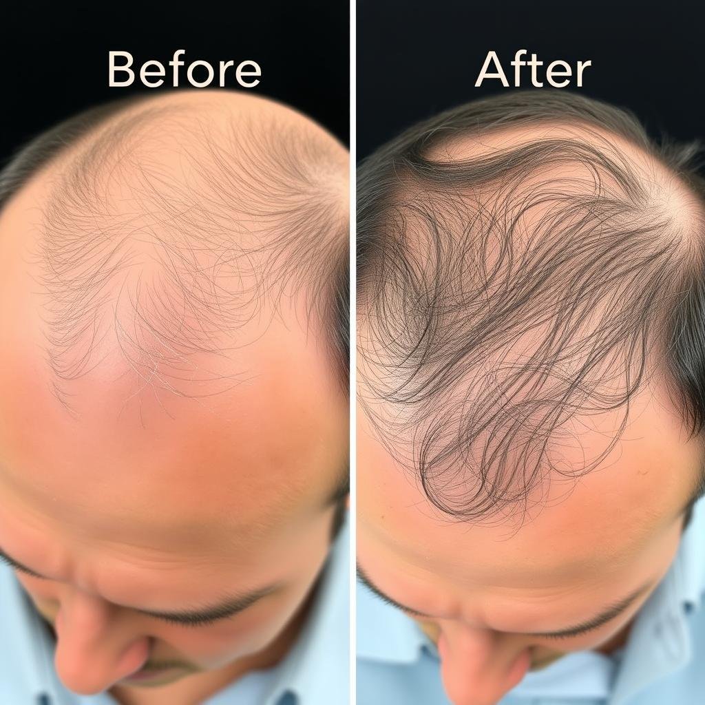 Before and after results of LLLT Hair Regrowth treatment showing significant improvement