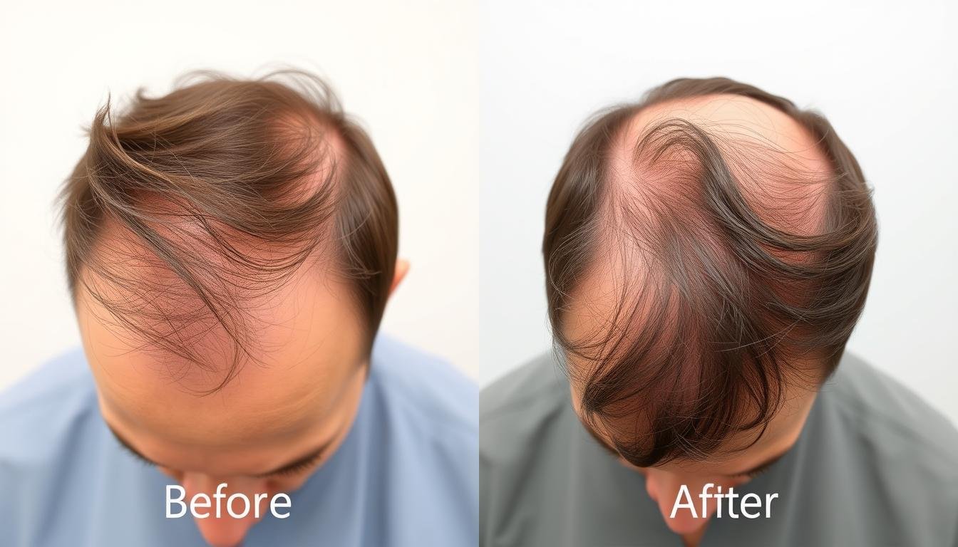 Before and after results of LLLT Hair Therapy showing hair regrowth