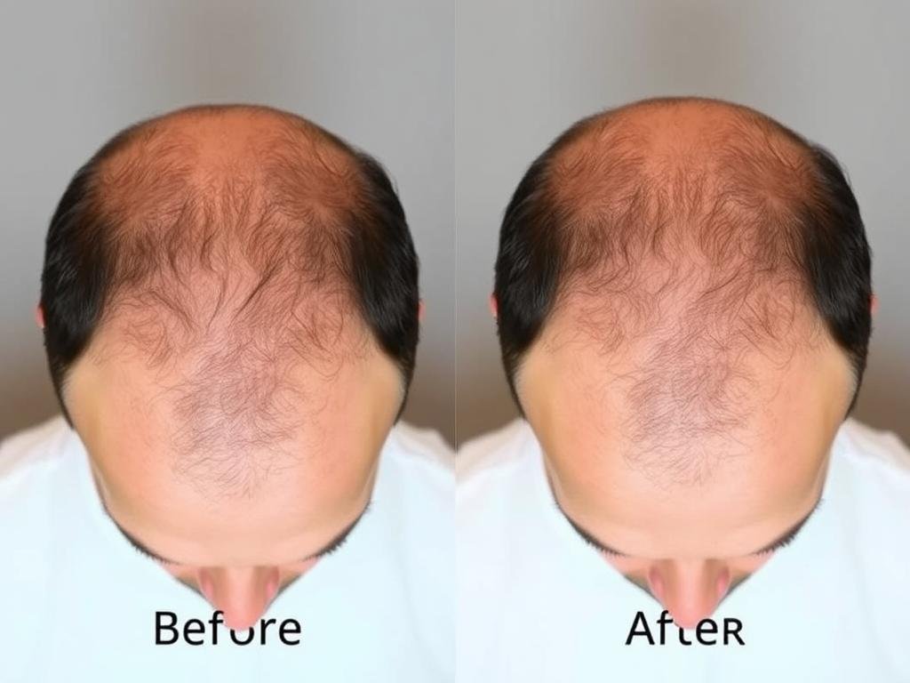 Before and after results of LLLT Laser Hair Loss Treatment showing hair regrowth Before and after results of LLLT Laser Hair Loss Treatment showing hair regrowth