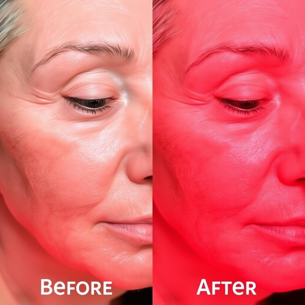 Before and after skin improvement from red light therapy treatment