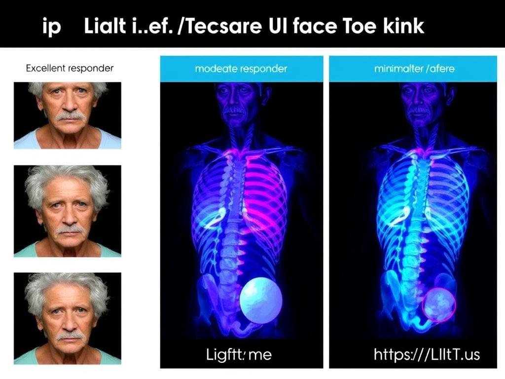 Clinical photographs showing different patient response patterns to LLLT-808 therapy