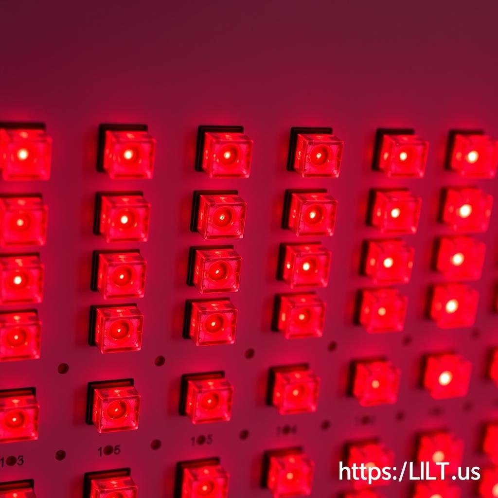 Close-up of red light therapy bed LED panel showing the arrangement of red and near-infrared LEDs