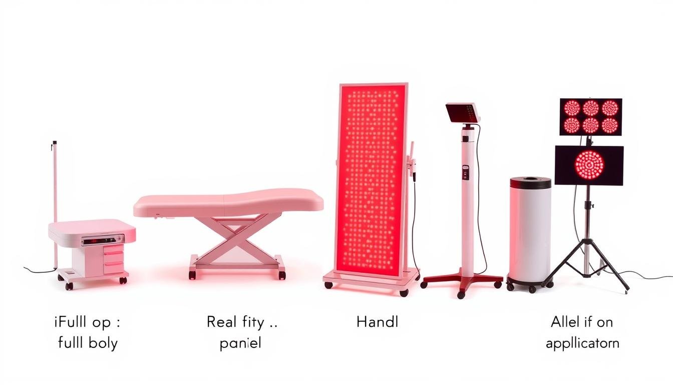 Comparison of different red light therapy devices including bed, panels, and targeted devices