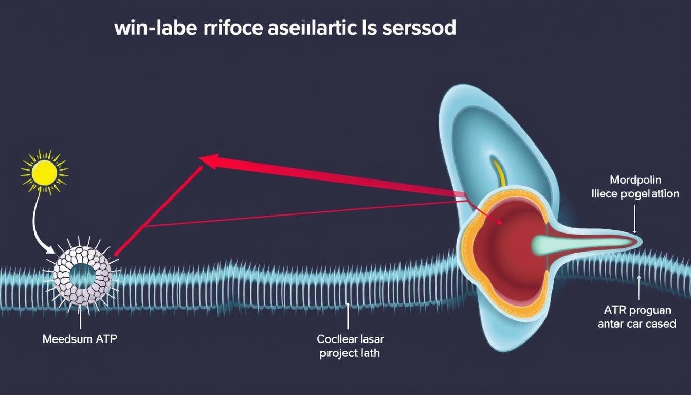 Diagram illustrating the cellular mechanisms of LLLT in the cochlea
