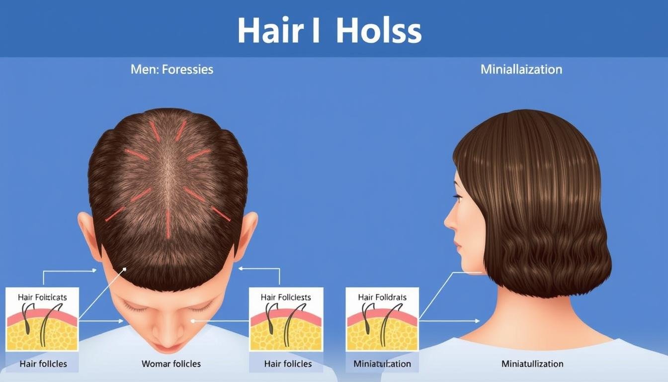 Diagram showing different stages of hair loss in men and women