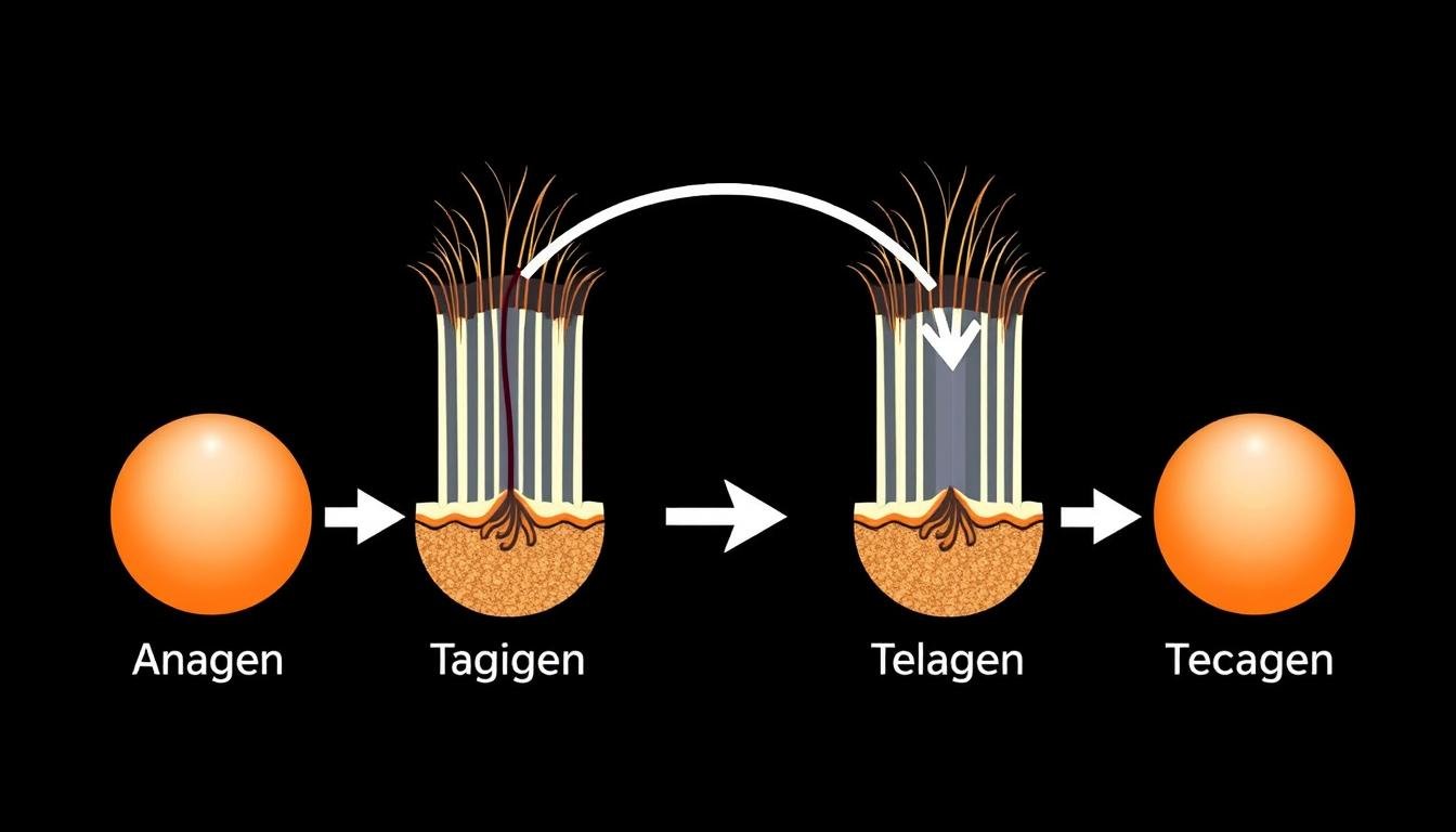 Diagram showing hair growth cycle and how low-level laser therapy affects it