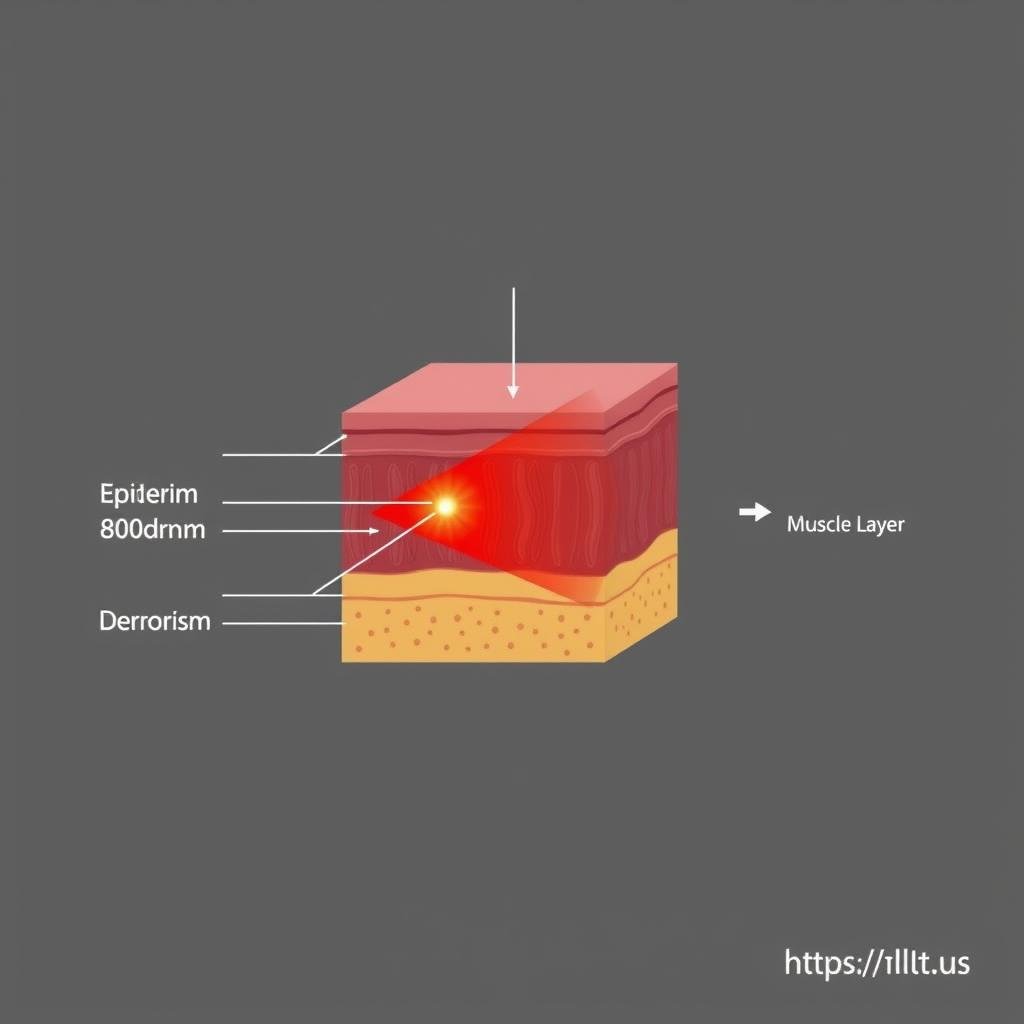 Diagram showing how LLLT-808 penetrates tissue layers Diagram showing how LLLT-808 penetrates tissue layers