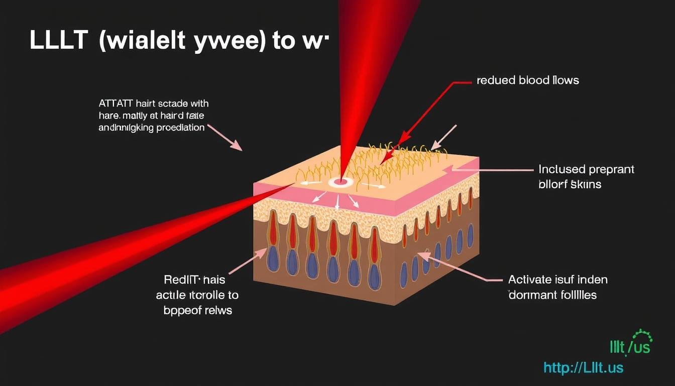 Diagram showing how LLLT penetrates the scalp to stimulate hair follicles