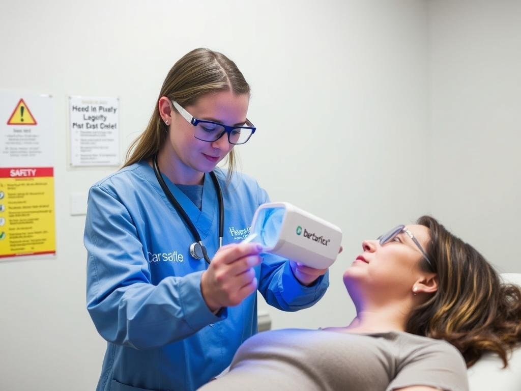 Healthcare professional demonstrating safe LLLT application techniques