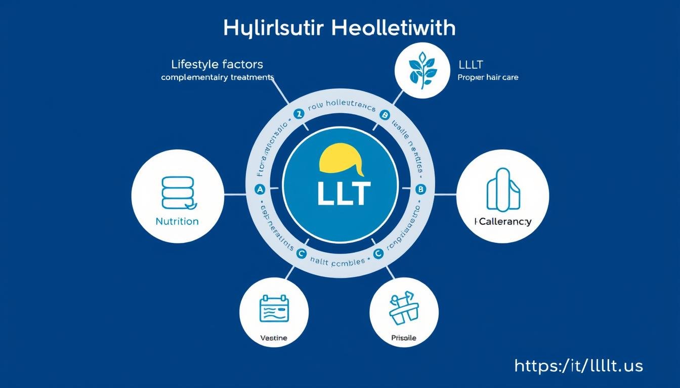 Infographic showing a holistic approach to hair health with LLLT at the center