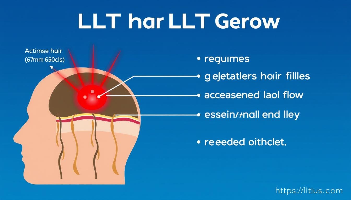 LLLT Hair Regrowth technology diagram showing red light penetrating the scalp to stimulate hair follicles