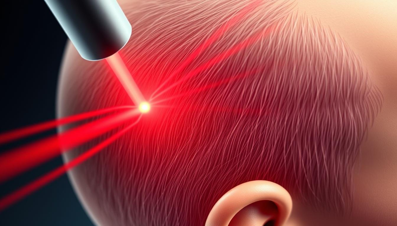 LLLT Hair Regrowth technology showing red light penetrating scalp