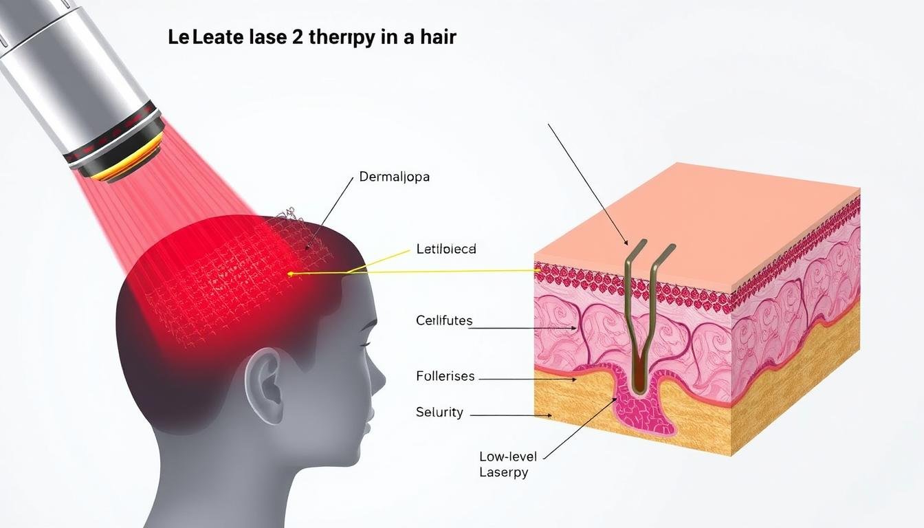 LLLT Laser Hair Loss Treatment mechanism showing light penetration to hair follicles