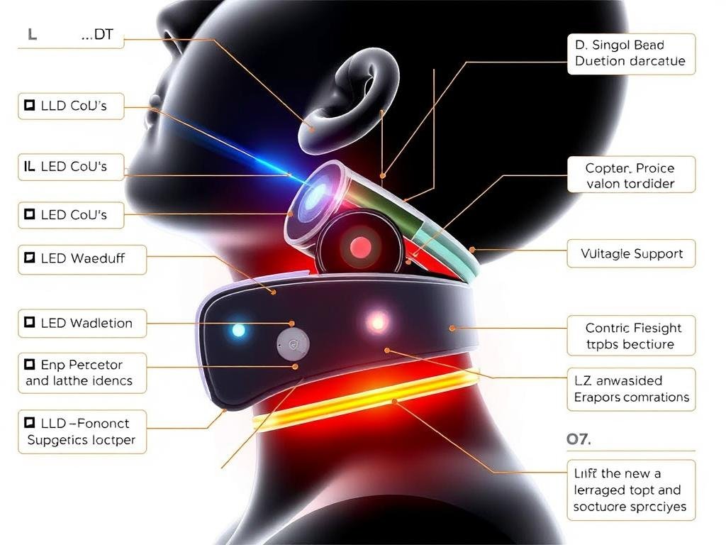 LLLT Neck Support Device showing the internal light therapy components and ergonomic design LLLT Neck Support Device showing the internal light therapy components and ergonomic design