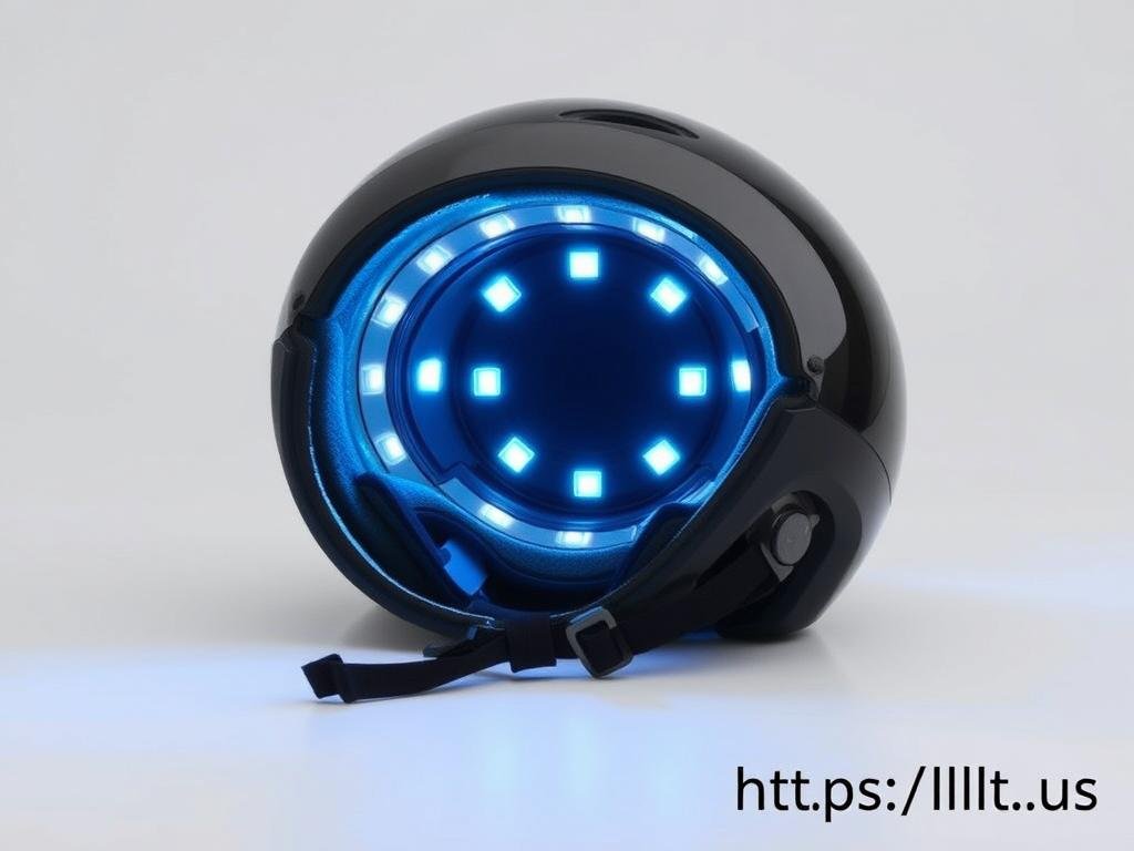 LLLT helmet device showing internal LED arrangement for scalp treatment