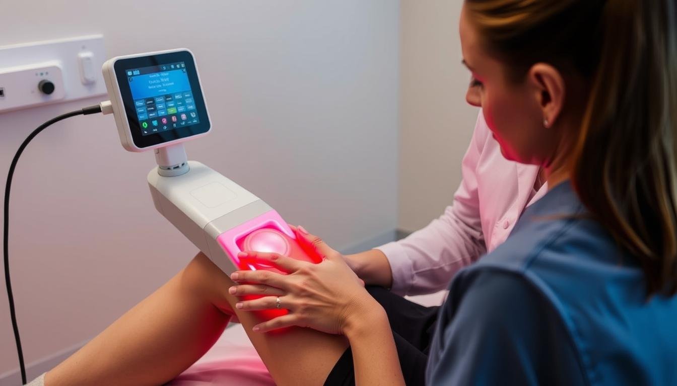 LLLT pain therapy being applied to treat knee osteoarthritis LLLT pain therapy being applied to treat knee osteoarthritis