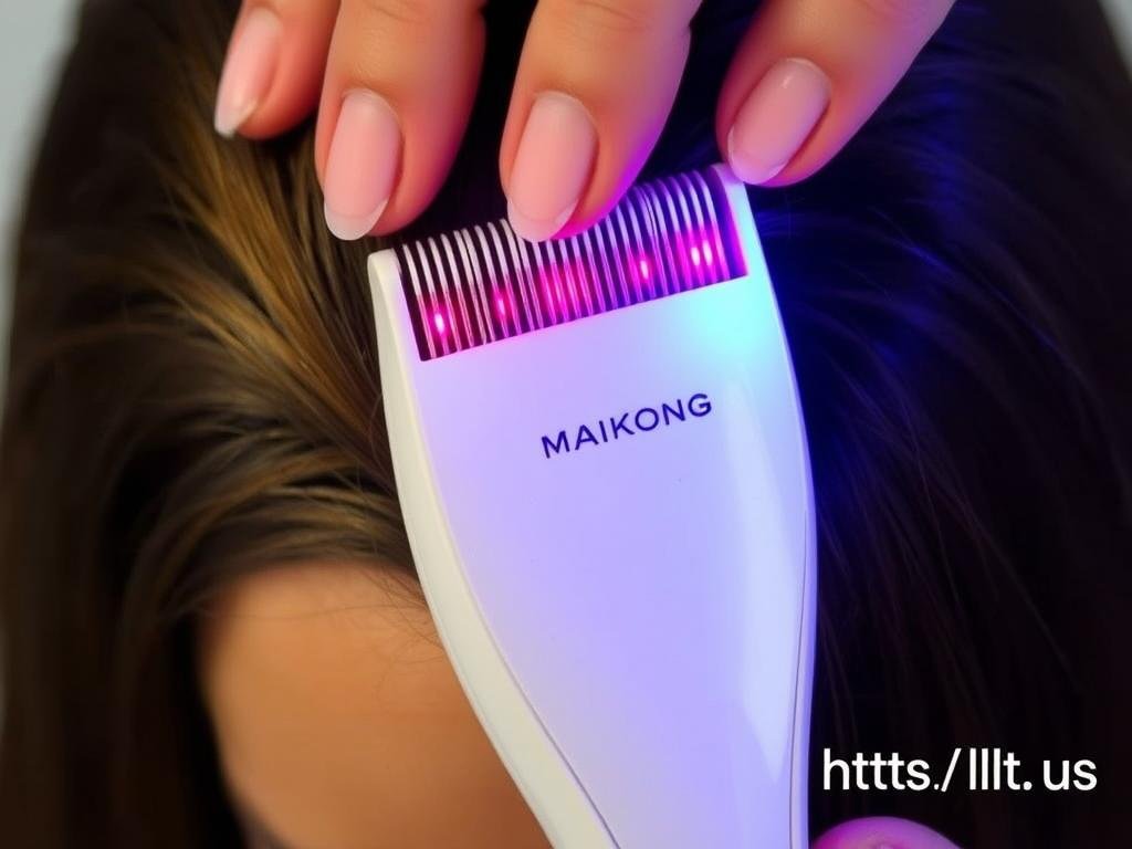 MAIKONG LLLT comb being used for targeted scalp treatment