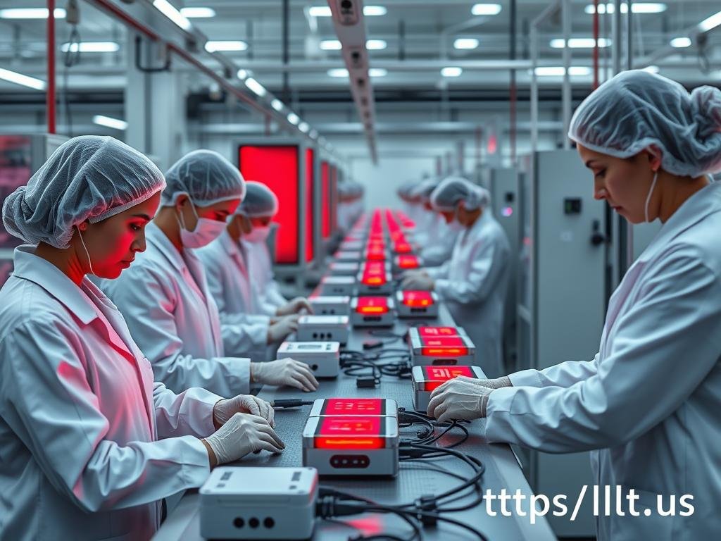 MAIKONG manufacturing facility showing quality control process for LLLT devices